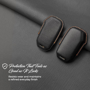 Keyzone royal leather key cover for Kia Carens Clavis, Seltos, Sonet, Carens 2023 onwards 4 button smart key (RL77)