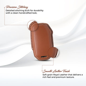 Keyzone royal leather key cover for Kia Seltos, Sonet, Carens 2023 onwards 3 button smart key (RL79)