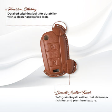 Keyzone royal leather key cover for Citroen Basalt, C3, C3 AirCross flip key (RL84)