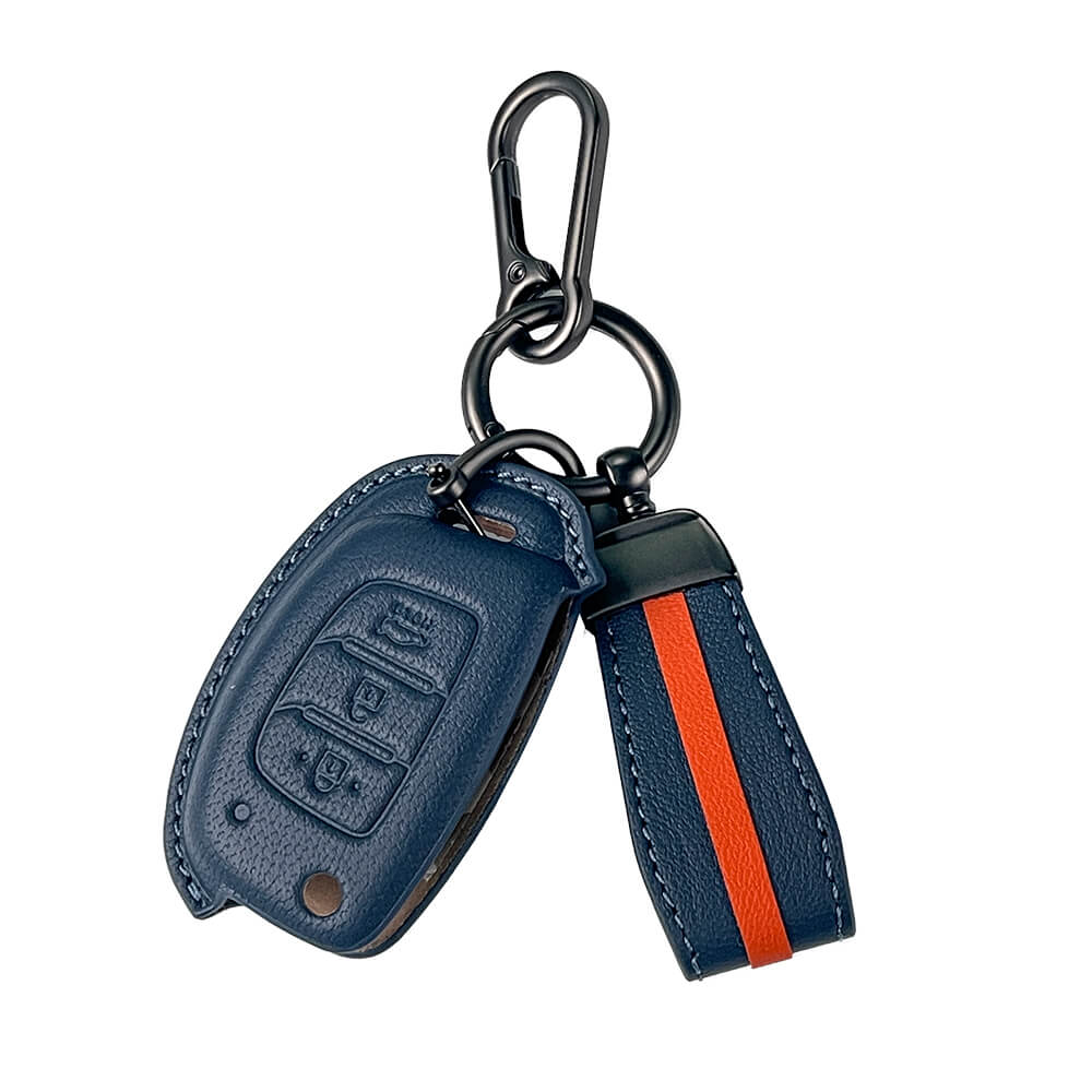 Keyzone royal leather key cover for i20, Creta, Venue, Tucson, Alcazar, Grand I10, Aura, Xcent, Exter flip key (RL10)