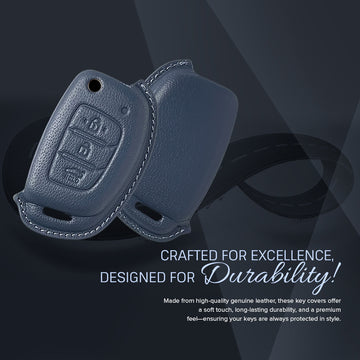 Keyzone royal leather key cover for i20, Creta, Venue, Tucson, Alcazar, Grand I10, Aura, Xcent, Exter flip key (RL10)