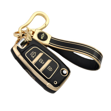 Keyzone TPU key cover & keychain compatible for i20, Kona, Verna 3 button flip key (TP43, TPKeychain)