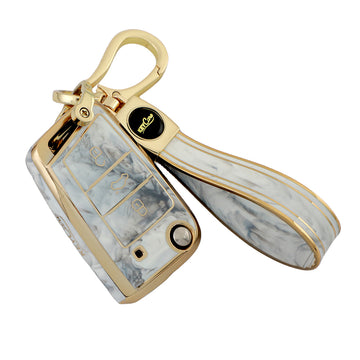 Keyzone TPU Key Cover and Keychain for Skoda : Octavia, Karoq, Superb, Kodiaq, Slavia Flip Key (TP44)