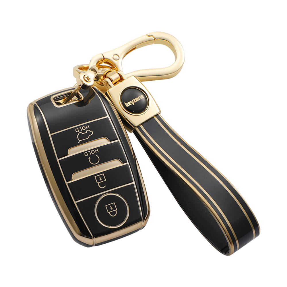 Keyzone TPU Key Cover and Keychain For Kia : Sonet, Seltos 2020, Carens, Sonet X-line 4 Button Smart Key (KZTP61)
