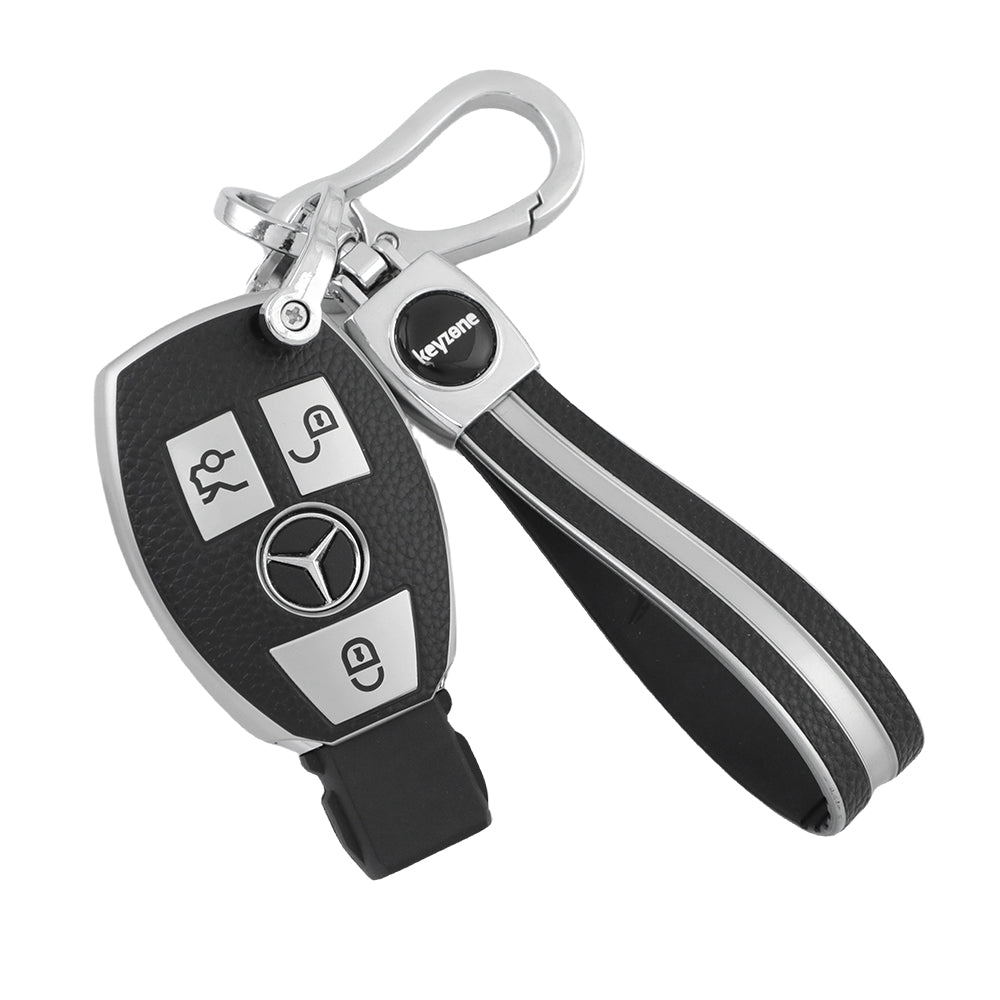 Keyzone leather TPU key cover for Mercedes Benz: C E M S CLS CLK GLK GLC G Class 3 button smart key (LTPU54_3b, LTPUKeychain)