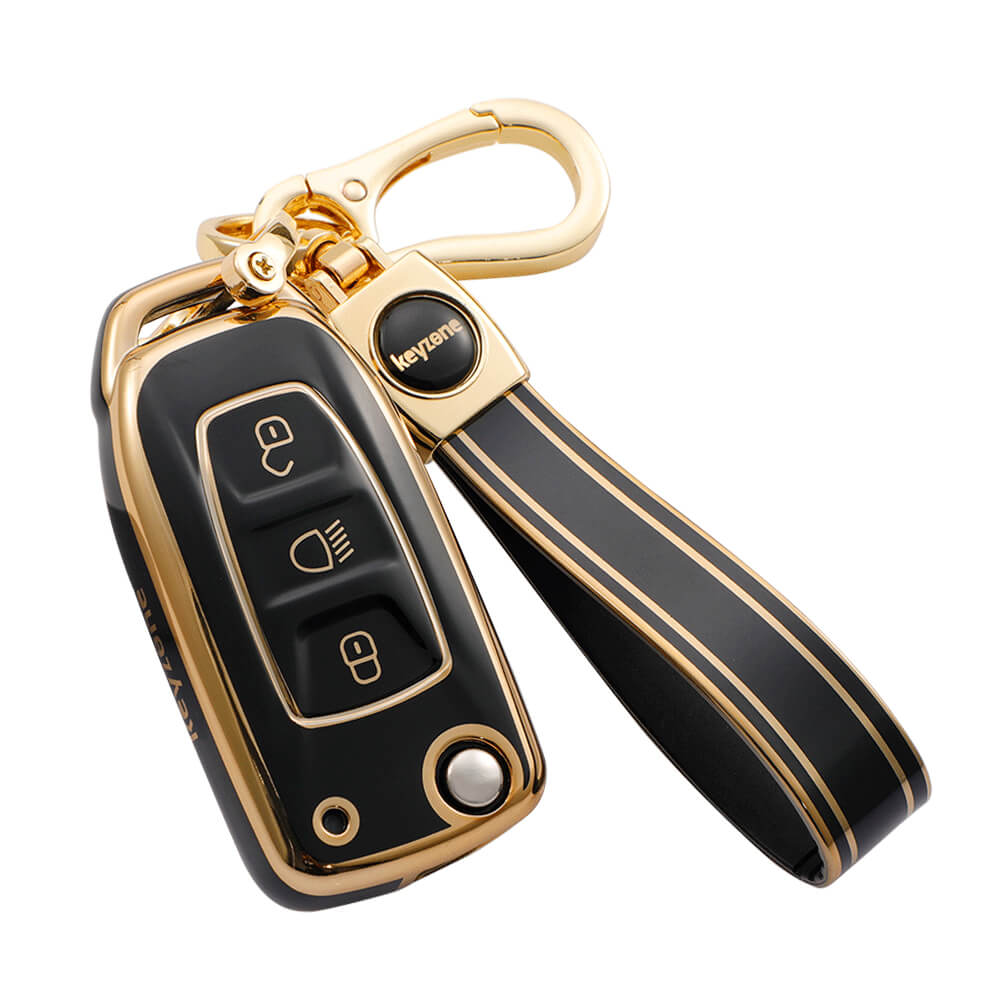 Keyzone TPU Key Cover and Keychain For Tata : Zest, Bolt, Tigor, Tiago, Zica, Safari Storme, Hexa, Nexon, Harrier Flip Key (KZTP29) - Keyzone