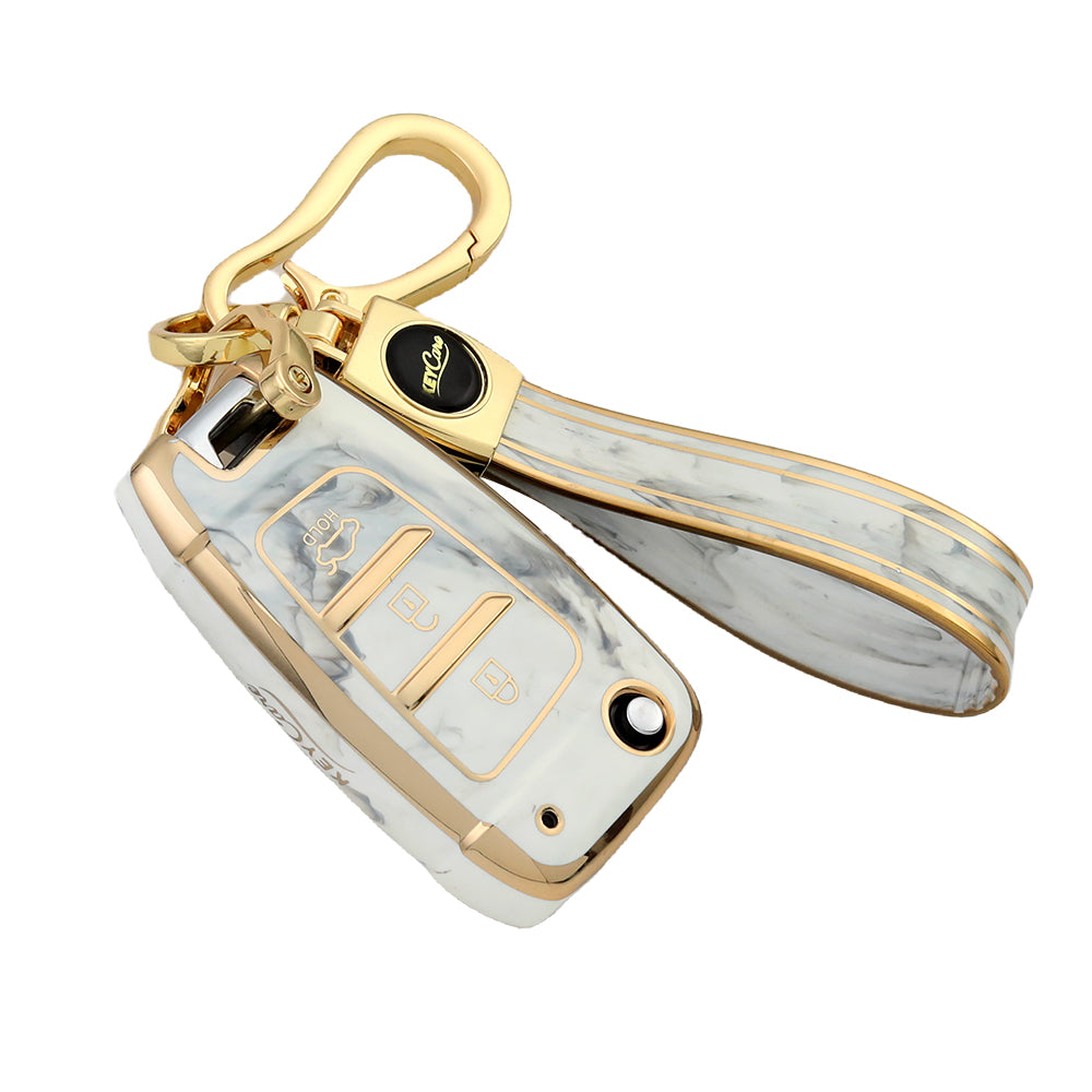 Keyzone TPU key cover & keychain compatible for i20, Kona, Verna 3 button flip key (TP43, TPKeychain)