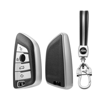 Keyzone leather TPU Key Cover & keychain For BMW : X1, X3, X6, X5, 5 Series, 6 Series, 7 Series 4 Button Smart Key (T2) (LTPU52) - Keyzone