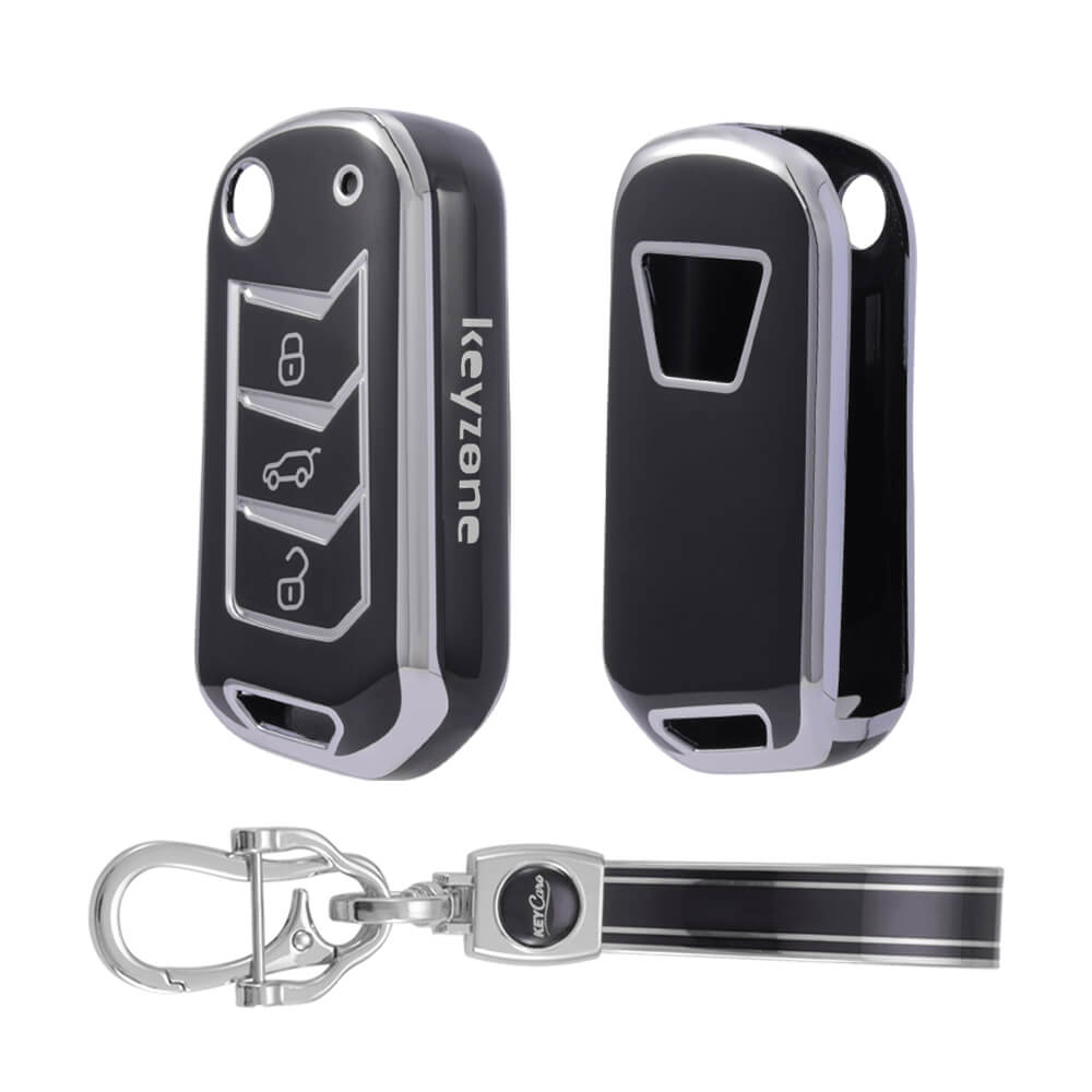 Keyzone TPU Key Cover and Keychain For Mahindra : Marazzo, TUV300 Plus, Scorpio, Thar 2020, XUV700, XUV300, XUV400, Bolero 2020, Scorpio-N flip key (KZTP09) - Keyzone