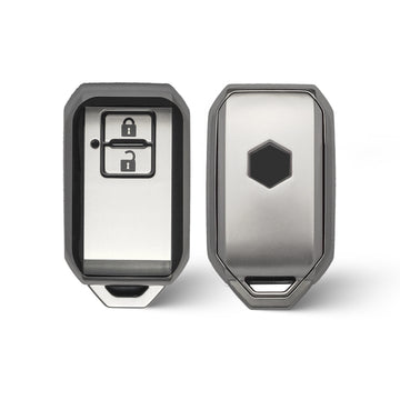 Keyzone® TPU Key Cover & metal alloy key holder for Jimny, Fronx, Baleno, Grand Vitara, Brezza, Swift, Ertiga, XL6, DZire, Ignis 2 Button Smart Key (GMTP05, MAH KeyHolder)