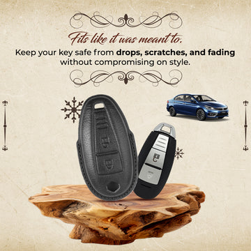 Keyzone Vintage Leather Key Cover Compatible for Suzuki Baleno, Ciaz, Ignis, SCross, Vitara Brezza 3 Button Smart Key(VL04)