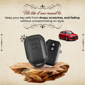 Keyzone Vintage Leather Key Cover for Suzuki Victoris, Swift, DZire, Baleno, Ertiga, Grand Vitara, Brezza, Fronx, Jimny XL6, Ignis, Toyota Glanza, Urban Cruiser Hyryder, Rumion 2 Button Smart key(VL05)