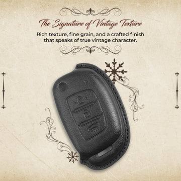Keyzone Vintage Leather Key Cover for Hyundai Exter, i20, Creta, Venue, Tucson, Alcazar, Grand I10, Aura, Xcent flip key(VL10)