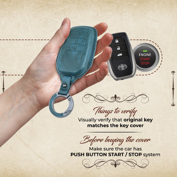 Keyzone Vintage Leather Key Cover for Toyota Fortuner, Legender, Land Cruiser, Innova HyCross 3 Button Smart Key(VL18-3B)