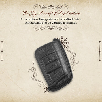 Keyzone Vintage Leather Car Key Cover for Virtus, Kylaq, Slavia, Kodiaq, Kushaq, Taigun, Tiguan, Octavia, Jetta, Superb, Karoq, T-ROC 3 Button Flip Key (VL44)