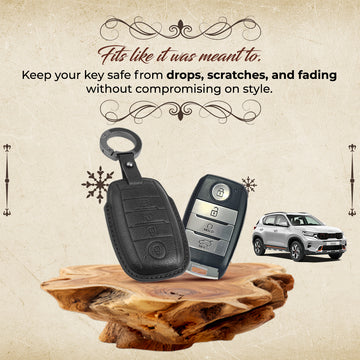 Keyzone Vintage Leather Key Cover Compatible for Seltos, Sonet, Carens, Seltos X-line 4 Button smart Key (VL61)