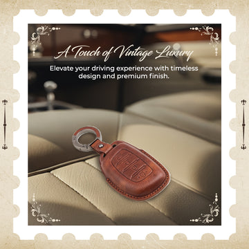 Keyzone Vintage Leather Key Cover Compatible for Hyundai Alcazar, Creta EV, Creta 2021 Onwards 4 Button smart Key (VL67)
