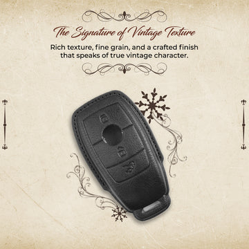 Keyzone Vintage Leather Key Cover for Mercedes-Benz E-Class S-Class A-Class C-Class G-Class 2020 Onwards 4 Button smart Key (VL70)