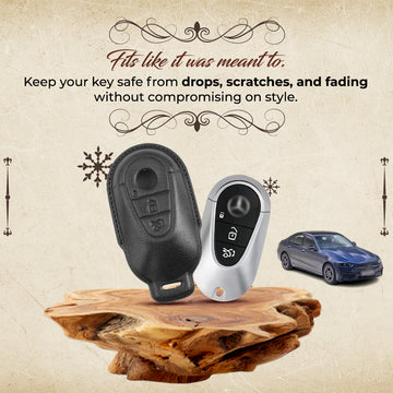 Keyzone Vintage Leather Key Cover for Mercedes Benz S-Class G-Class E-Class 2022 Onwards 3 Button Smart Key (VL71)