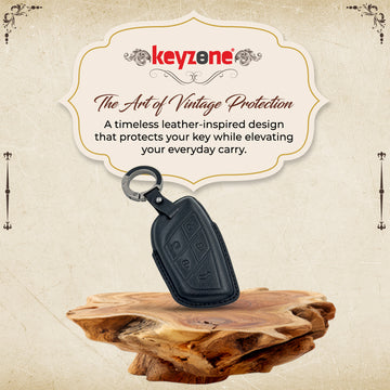 Keyzone Vintage Leather Key Cover Compatible for Morris Garages MG M9 EV Smart Key(VL-91)