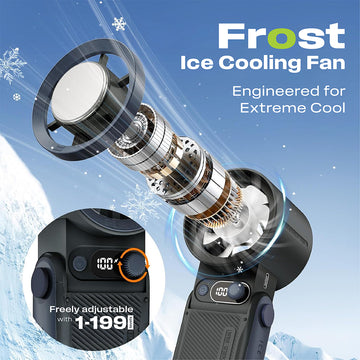 ZOVO Frost Portable Ice Cooling Fan, 13000 RPM | 6000 mAh USB Rechargeable Battery Up to 30H | LED Digital Display | 1-199 Speed | For Travel, Office, Shopping, Concerts & Outdoor
