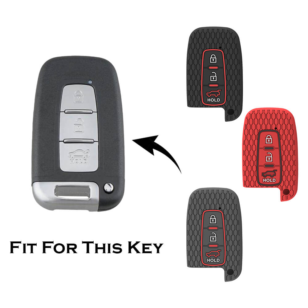 Keycare silicone key cover and keychain fit for: i20, Verna, Elantra old 3 button smart key (KC76, Zinc Alloy) - Keyzone