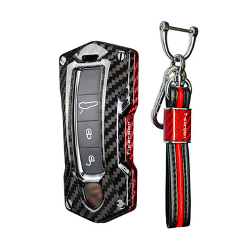 T-carbon genuine carbon fibre key cover and keychain Compatible for Taycan, Cayenne, Panamera, 911, Carrera smart key - Keyzone