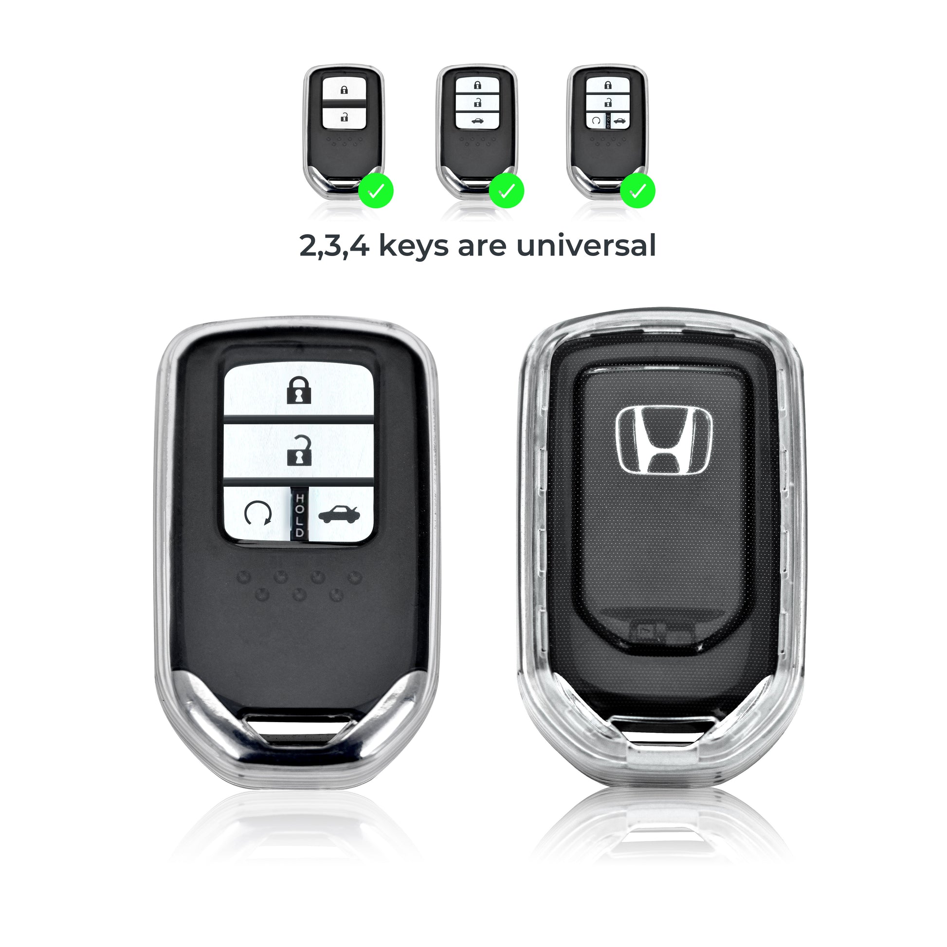 Keyzone clear TPU key cover and diamond keychain fit for City, Elevate, Civic, Jazz, Brio, Amaze, CR-V, WR-V, BR-V, Mobilio, Accord 2b/3b/4b/5b Smart Key (CLTP24+KH08) - Keyzone