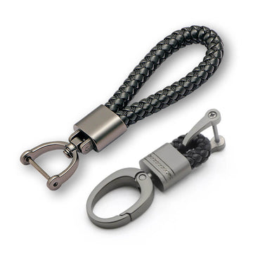 Keycare car leather keychain metal alloy buckle key holder keyring organiser 2 pack combo (Leather Thread Black + AlloyKH Black) - Keyzone