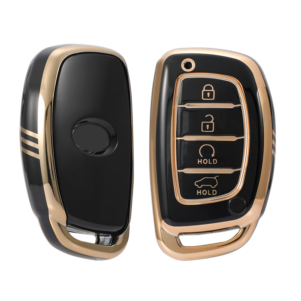Keyzone TPU Key Cover and Keychain For Hyundai : Alcazar, Creta 2021 4 Button Smart Key (KZTP67_Zinc_Alloy) - Keyzone
