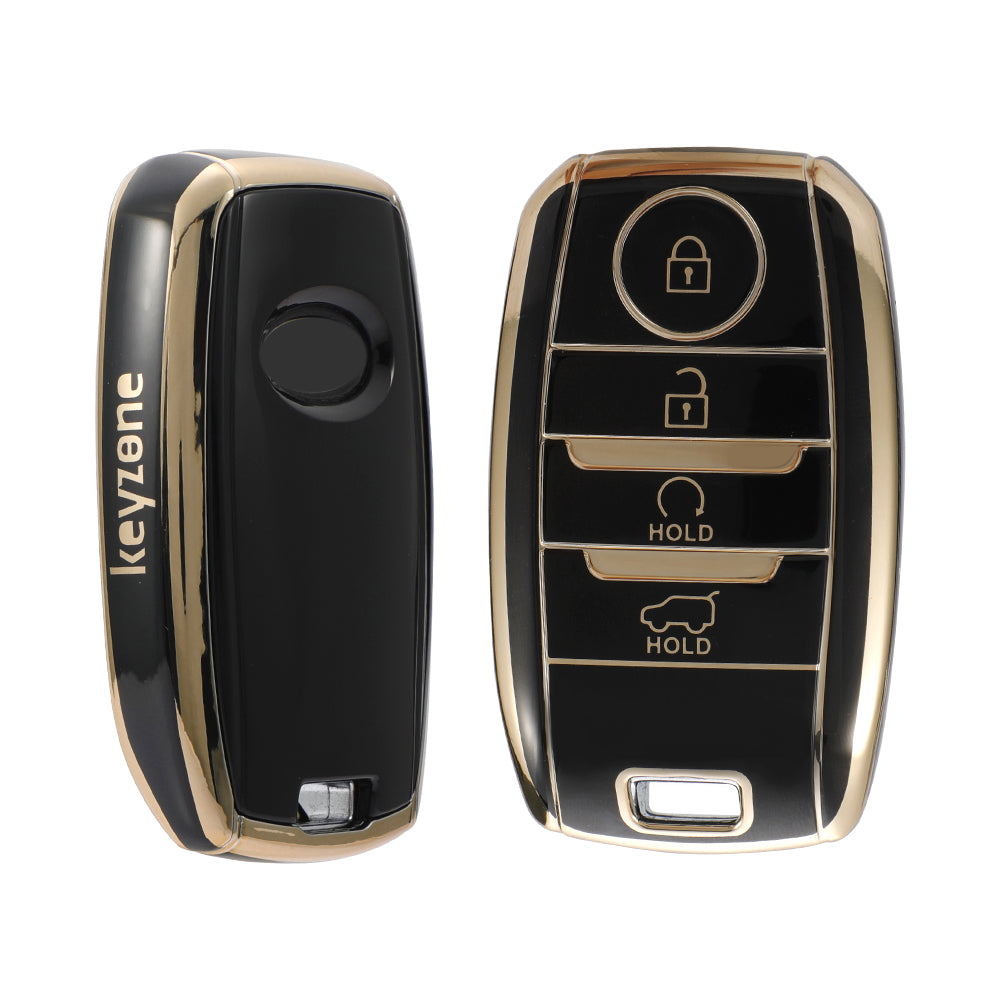 Keyzone TPU Key Cover and Keychain For Kia : Sonet, Seltos 2020, Carens, Sonet X-line 4 Button Smart Key (KZTP61_Zinc_Alloy) - Keyzone