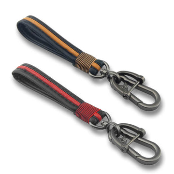 Keycare car leather keychain metal alloy buckle key holder keyring organiser 2 pack combo (Full Leather Black Red + Black Gold) - Keyzone