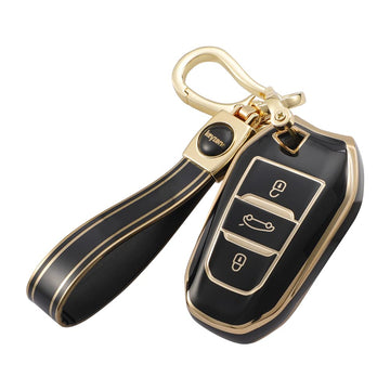 Keyzone TPU Key Cover and Keychain For Citroen : Citroen C5 Air Cross 3 Button Smart Key (TP66)