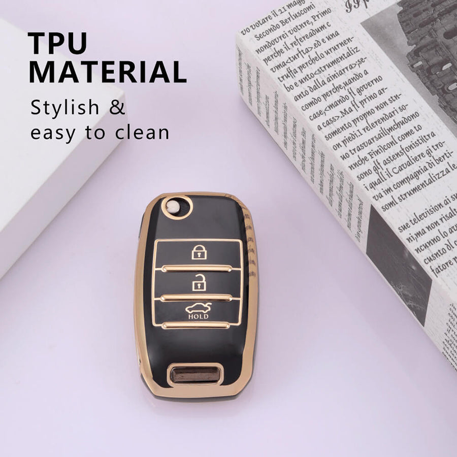 Keycare TPU Key Cover For Kia : Seltos, Sonet, Carens 3 Button Flip Key (TP35) - Keyzone