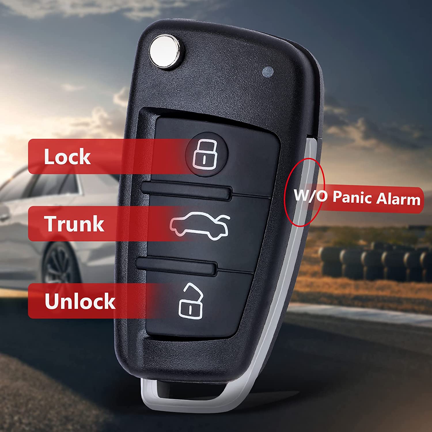 Keyzone Aftermarket Replacement Flip Key shell Compatible for : Audi 3 Button Flip key (Key-Shell) - Keyzone