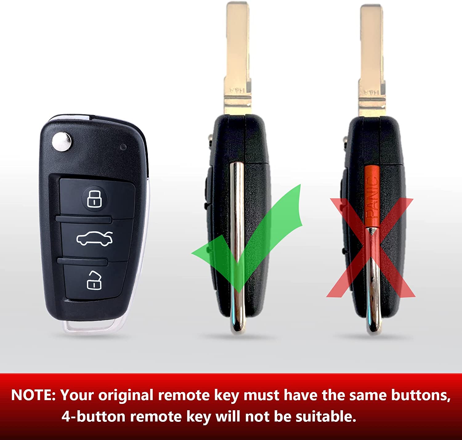 Keyzone Aftermarket Replacement Flip Key shell Compatible for : Audi 3  Button Flip key (Key-Shell)