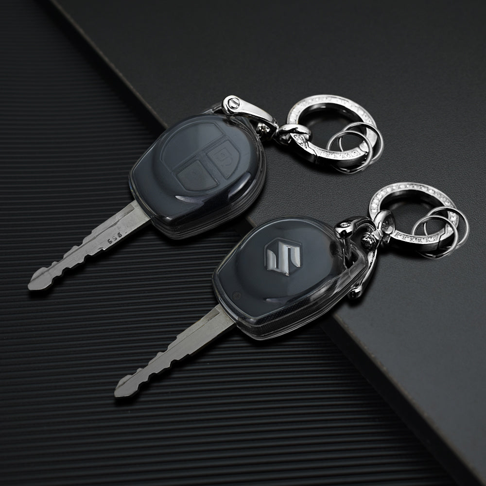 Keyzone clear TPU key cover & diamond keychain for: Fronx, Jimny Swift