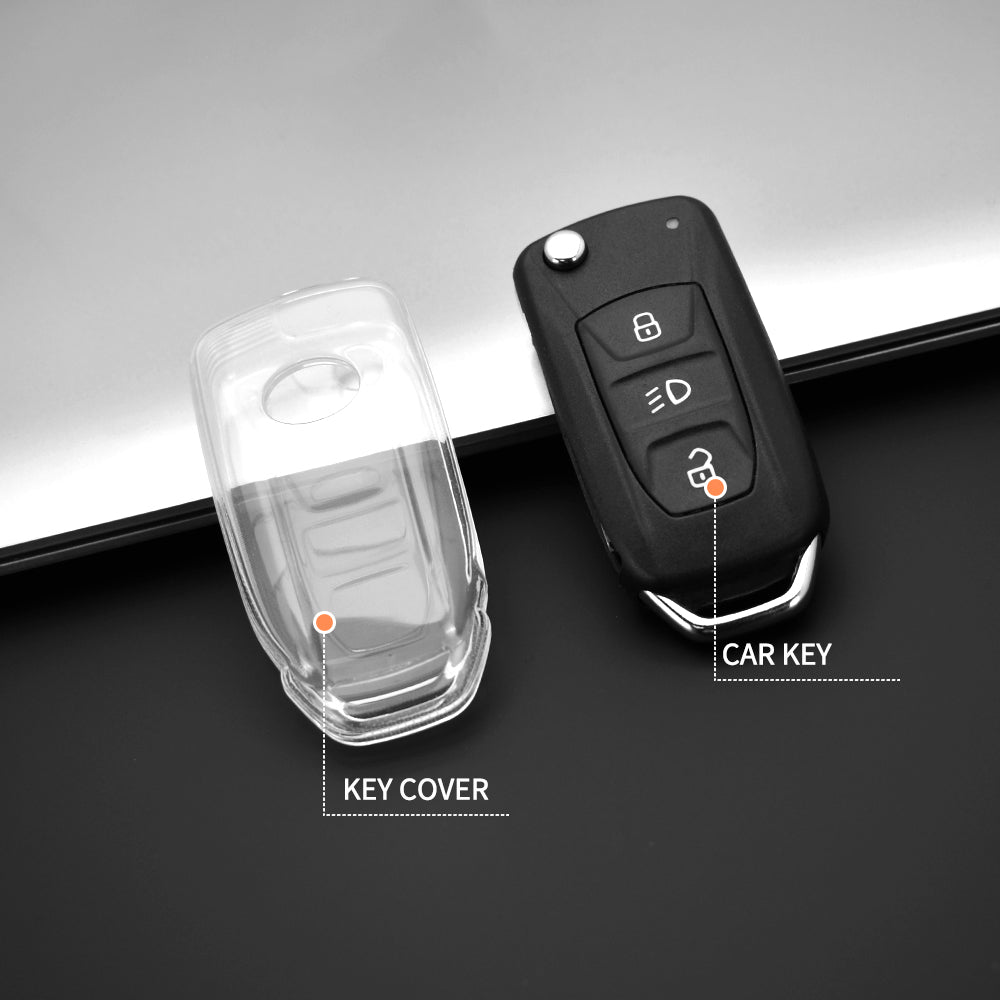 Keyzone clear TPU key cover and diamond keychain fit for Tata Nexon, Harrier, Altroz, Punch, Zest, Bolt, Tigor, Zica, Tiago, Safari Storme, Hexa flip key (CLTP29+KH08) - Keyzone