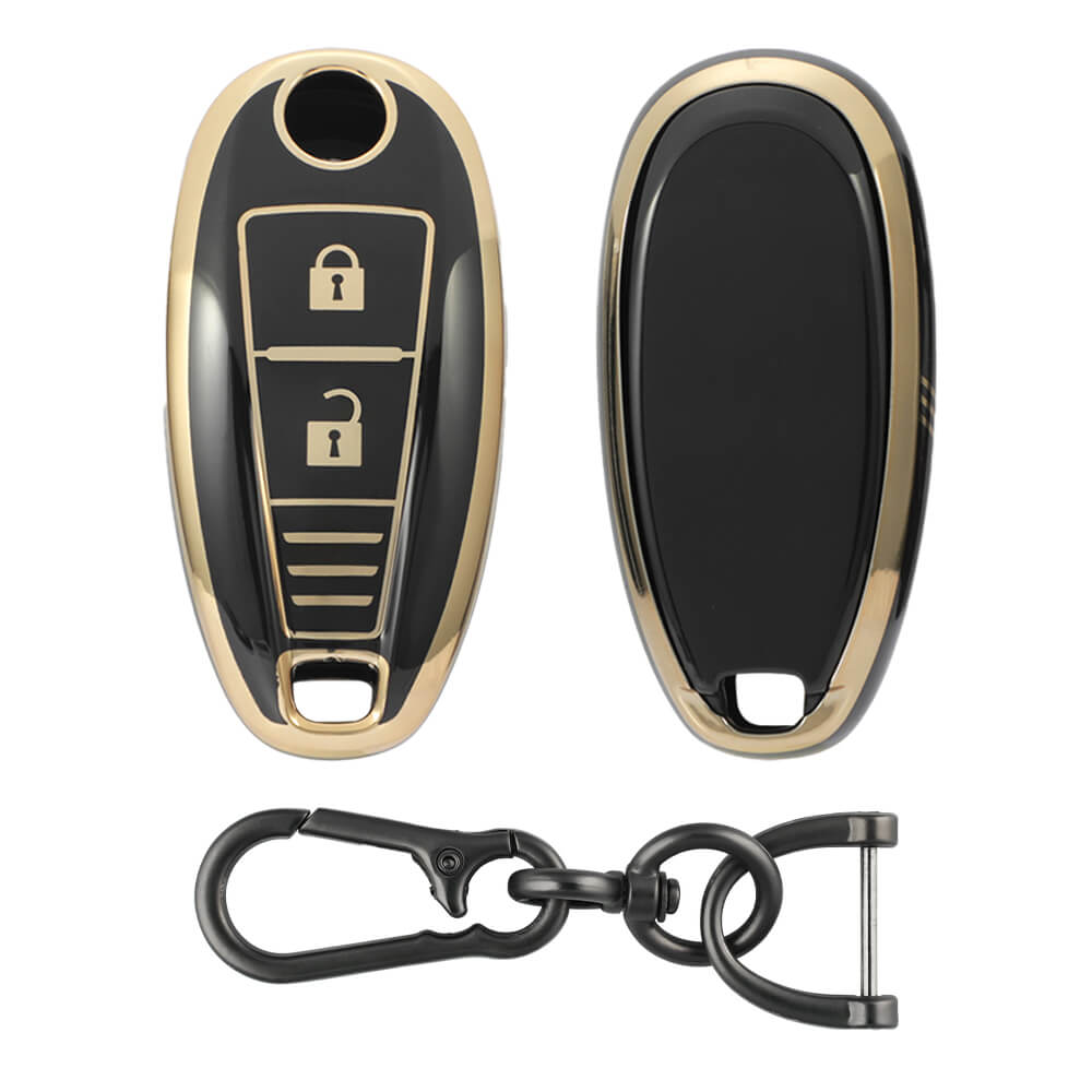 Keyzone TPU Key Cover and Keychain For Suzuki : Baleno, Ciaz, Ignis, S-Cross, Vitara Brezza 3 Button Smart Key (KZTP04_Zinc_Alloy) - Keyzone