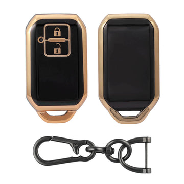 Keyzone TPU Key Cover and Keychain For Toyota : Glanza, Urban Cruiser Hyryder, Rumion 2 button Smart Key (KZTP05_Zinc_Alloy) - Keyzone
