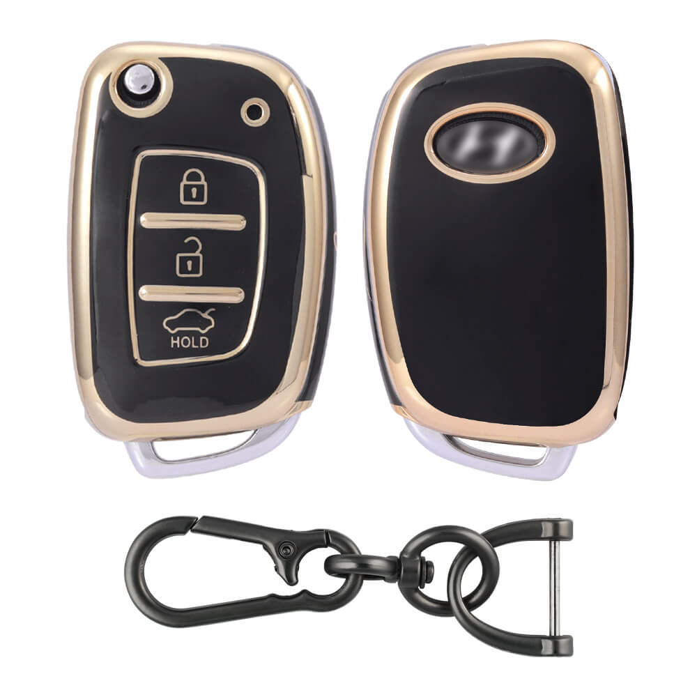 Keyzone TPU Key Cover and Keychain For Hyundai : Creta, I20 2020, I20 Elite, I20 Active, Grand I10, Aura, Xcent 19 Onwards, Venue Flip Key (KZTP10_Zinc_Alloy) - Keyzone