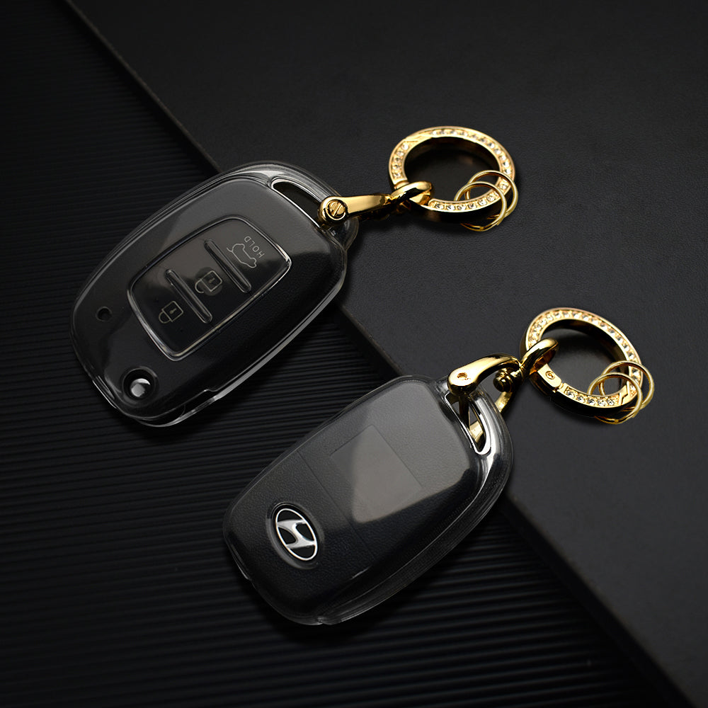 Keyzone clear TPU key cover and diamond keychain fit for: Creta, I20 2