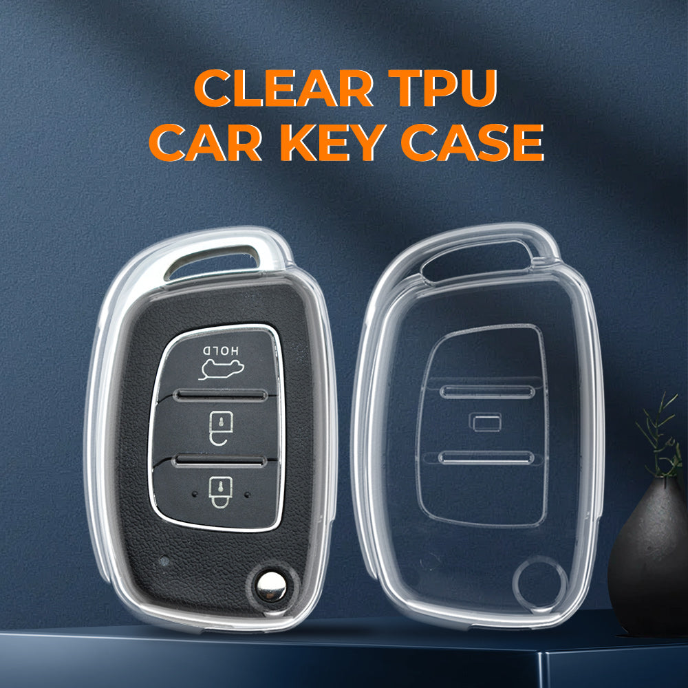 Keyzone clear TPU key cover and diamond keychain fit for: Creta, I20 2020, I20 Elite, I20 Active, Grand I10, Aura, Xcent 19 Onwards, Venue flip key (CLTP10+KH08) - Keyzone