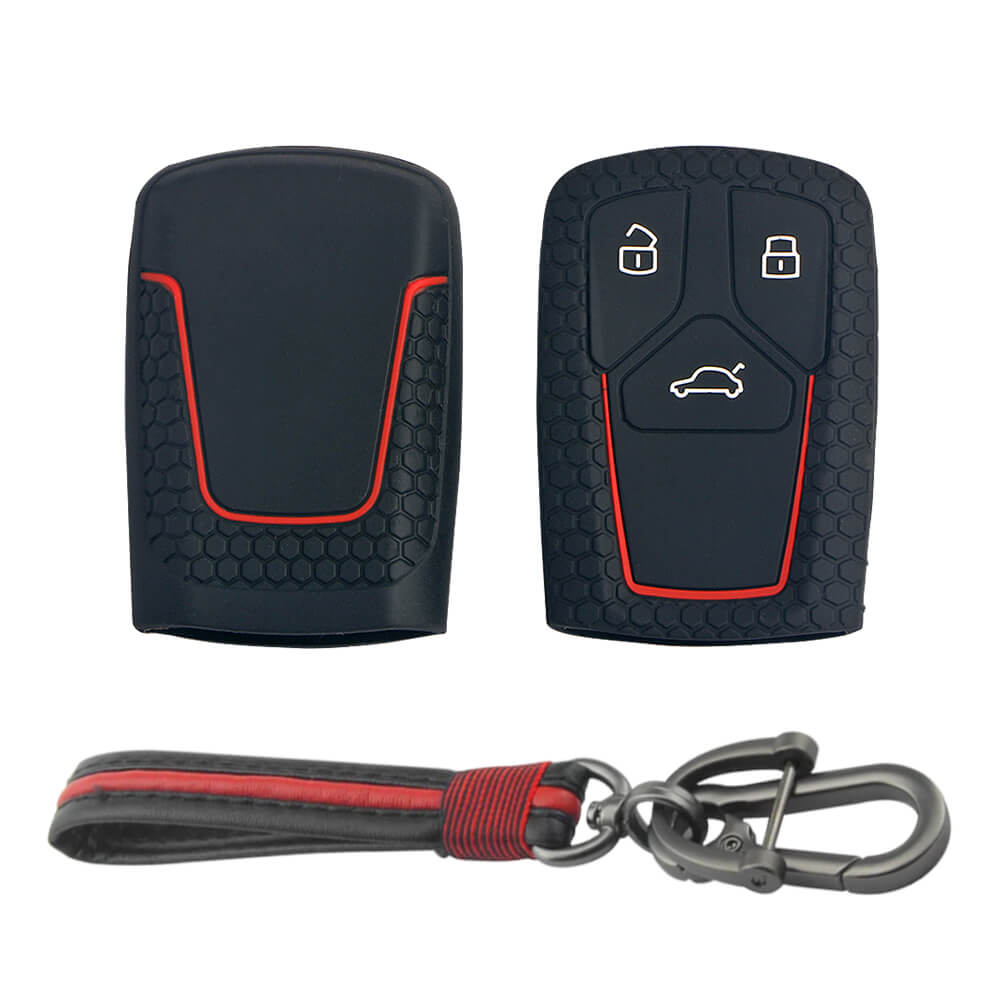 Keycare silicone key cover and keyring fit for : Audi 3 button smart key (KC-47, Full Leather Keychain) - Keyzone