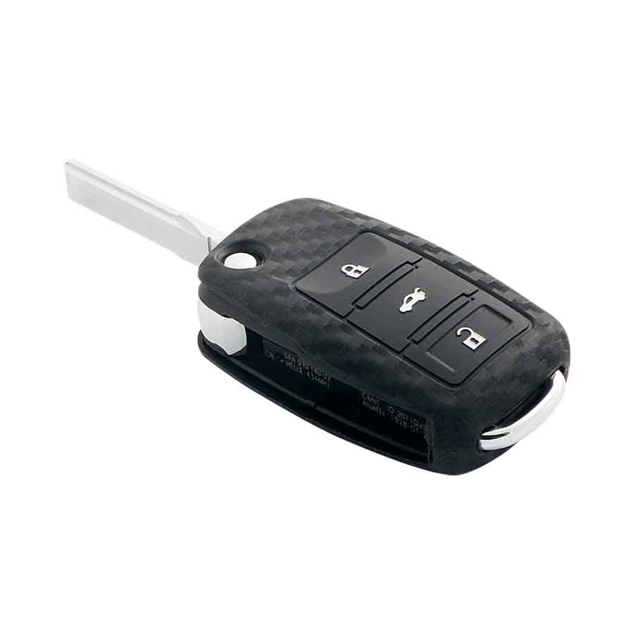 Keyzone carbon fiber key cover fit for : Octavia (Old), Fabia, Laura, Rapid, Superb, Yeti 3 button flip key (T1) - Keyzone