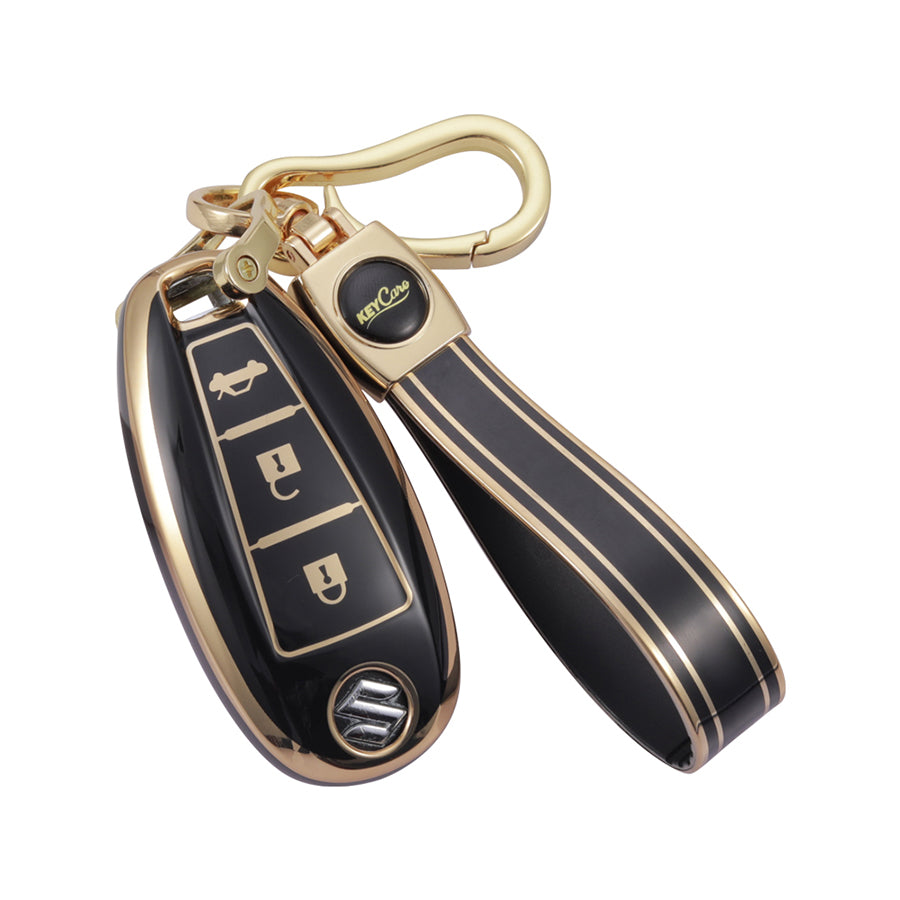 Keycare TPU Key Cover and Keychain For Suzuki : Baleno, Ciaz, Ignis, S-Cross, Vitara Brezza 3 Button Smart Key (TP04) - Keyzone
