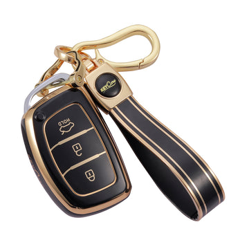 Keycare TPU Key Cover and Keychain For Hyundai : Exter, Creta, Elite i20, Active i20, Aura, Xcent, Tucson, Elantra 3 Button Smart Key (TP07)