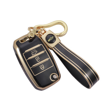 Keycare TPU Key Cover and Keychain For Kia : Seltos, Sonet, Carens 3 Button Flip Key (TP35)