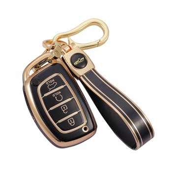 Keycare TPU Key Cover and Keychain For Hyundai : Alcazar, Creta 2021 4 Button Smart Key (TP67)