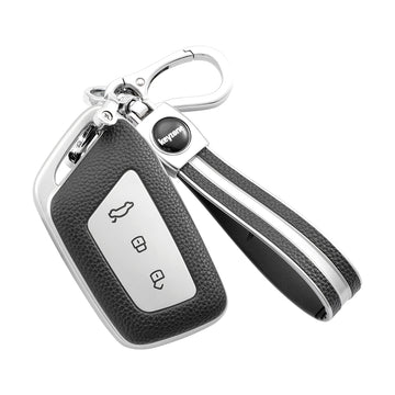 Keyzone Leather TPU Key Cover and Keychain Compatible for MG Hector Smart Key (LTPU64_LTPUKeychain) - Keyzone
